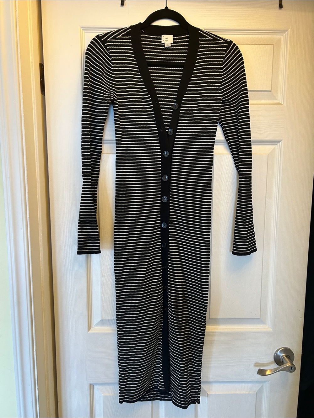 a new day Black & White Striped Long Sleeve Button-Front Dress